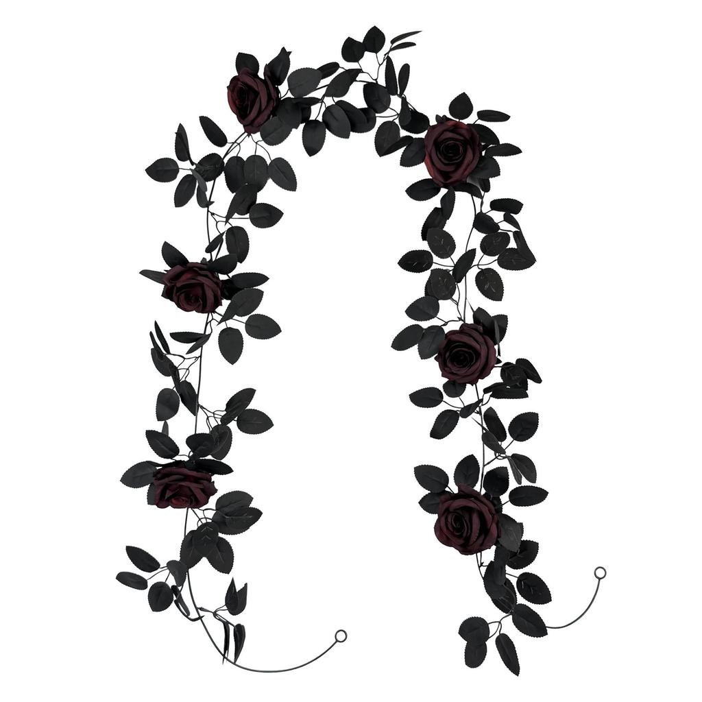 Gothic Black Rose Vine Arrangement: Halloween Decoration Fake Flower Vine