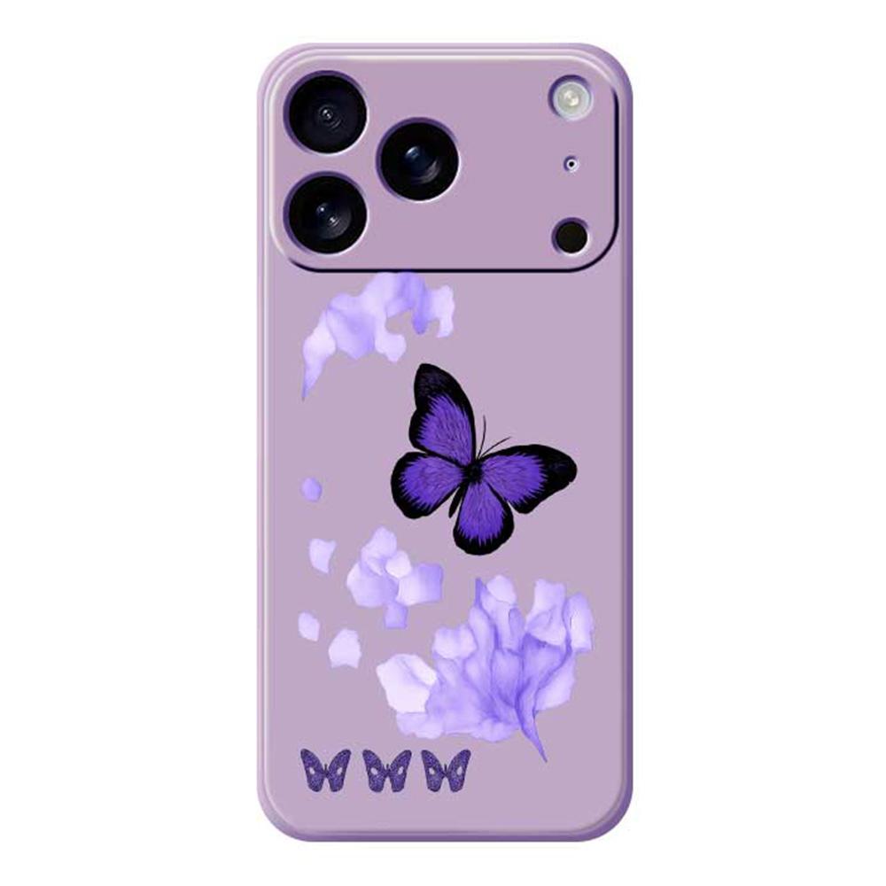 For iPhone 17 Pro Case Purple Butterfly Pattern Printing Straight Edge TPU Phone Back Cover