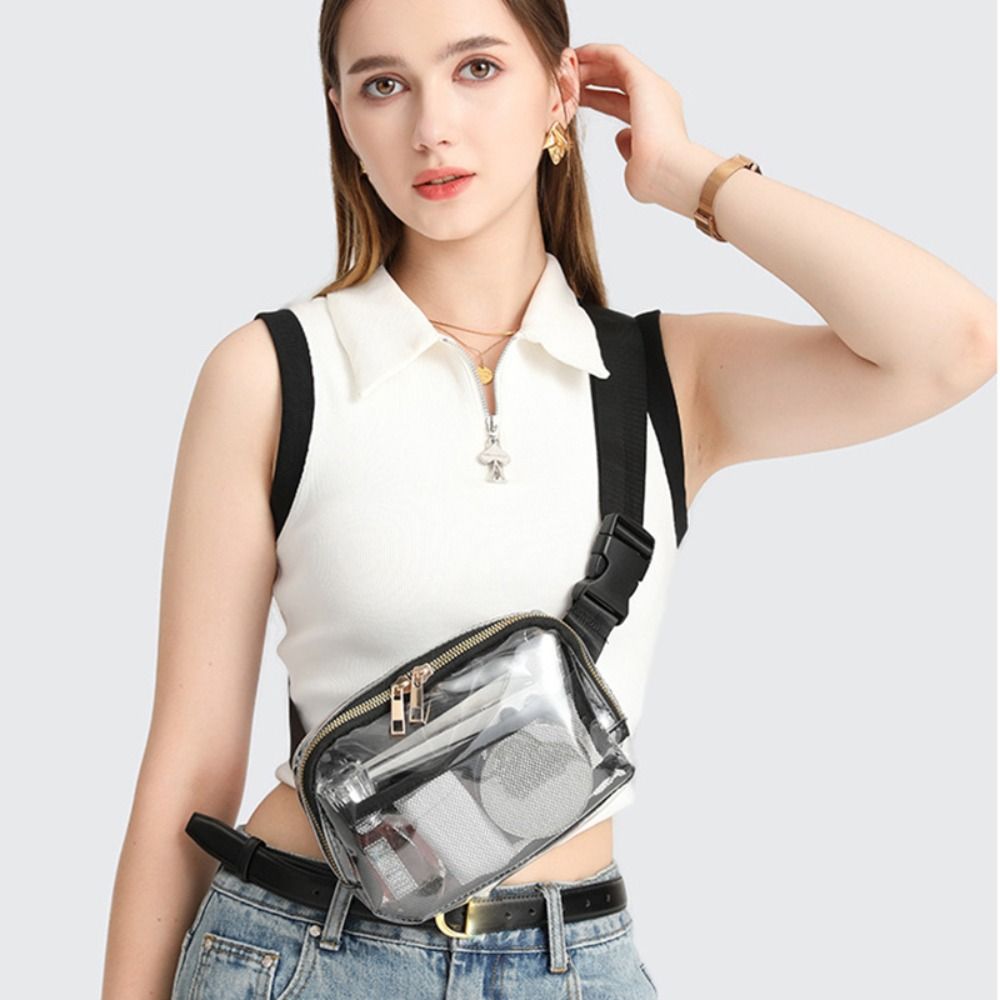 PVC Clear Fanny Pack Waterproof Lightweight Waist Bag with Adjustable Strap Transparent Stadium Crossbody Purse