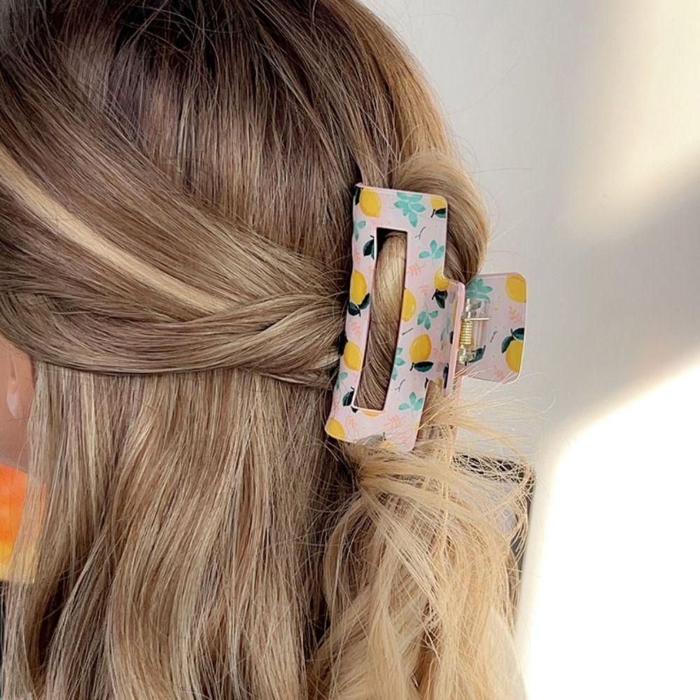 Square Geometry Hair Claw Hollow Acetic Acid Shark Clip Creative Fruit Series Crab Clip  Party