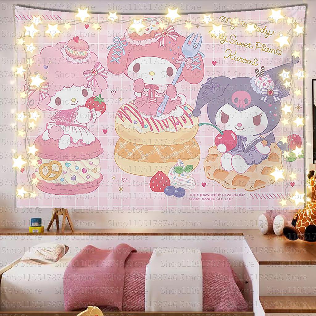 Sanrio Mikko Cute Cartoon Background Cloth Ins Style Room Decoration Tapestry Dormitory Rental Room Decoration Hanging Cloth