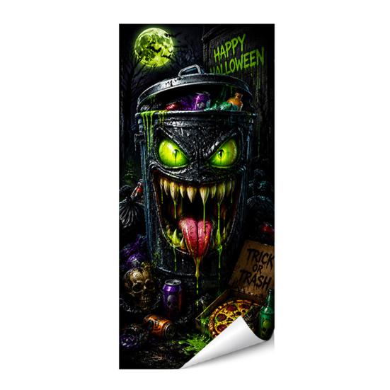 Black Cat Bat Owl Pattern Halloween Trash Can Sticker, Spooky Pumpkin Ghost Wheelie Bin Decal, Easy Apply Mural Waterproof Outdoor Garbage Sticker