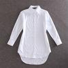 Plus Size Women Blouse Shirt Long Sleeve White Solid Loose Long Version Casual Top