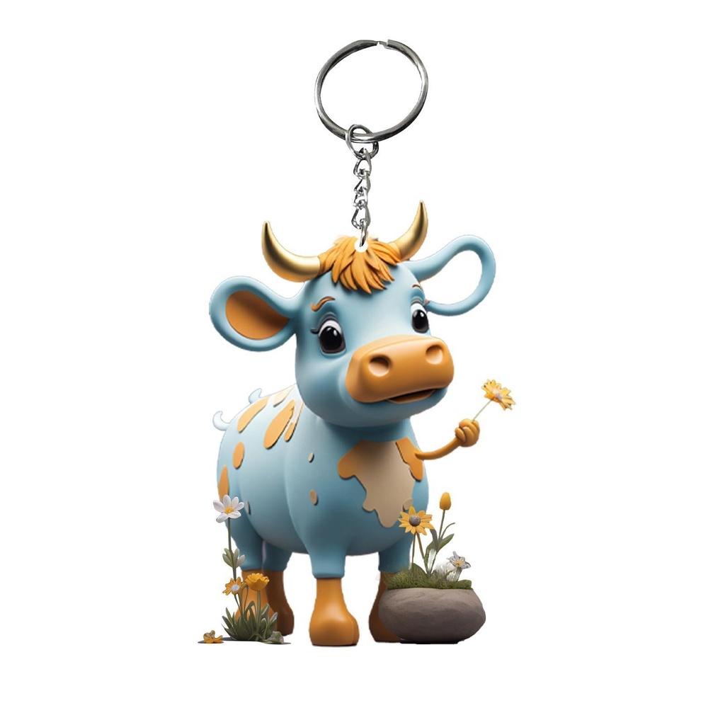 Cow Keychain Cartoon Acrylic Car Keyring Bull Backpacks Pendant Gifts Novelty