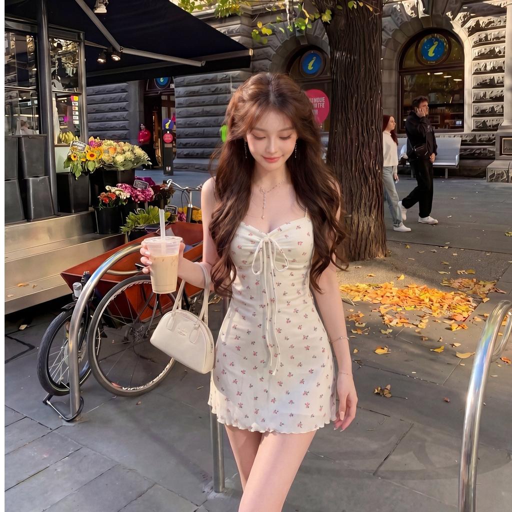 Eden Spring Garden, Summer Girlish Floral Pit Strips Knitted Suspenders, Slim Waist and Hip Dress, Sweet and Pure