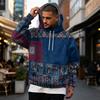 Men's Vintage Hoodie with Print and Patchwork Design, Single Pocket Casual Top