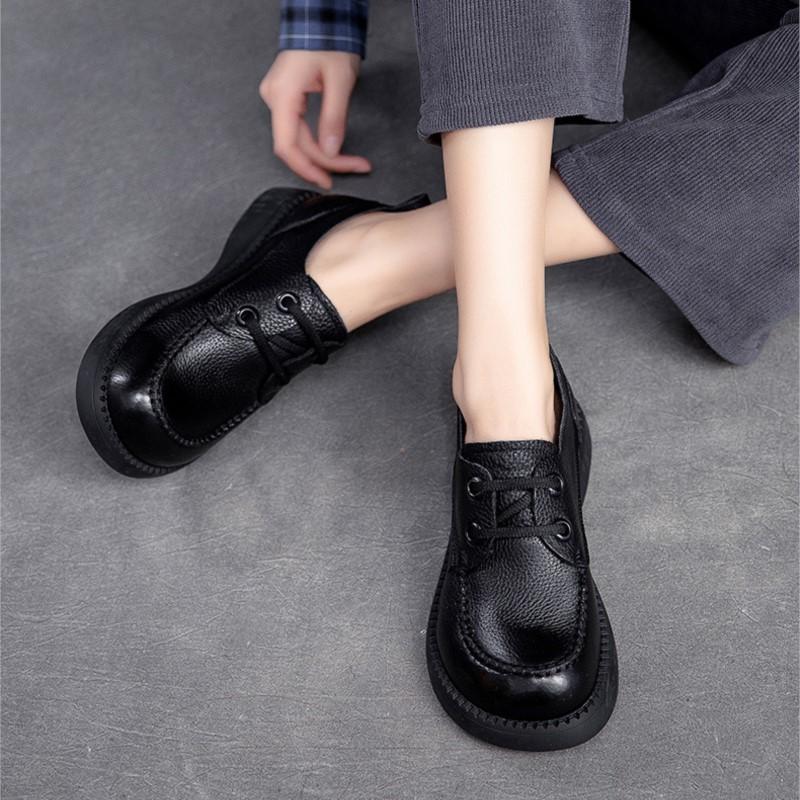 Johnature Натуральная кожа Ретро Круглый носок Шнуровка Повседневная Универсальная Мягкая — фото 8