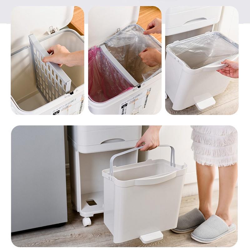 38/42L Pedal Storage Large Trash Can Kitchen Waste Household Waste Bin Wet Dry Separation Garbage Can