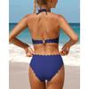 CHARMLEAKS Women's Two Piece Bikini Set Halter Neck Padded Wavy Edge Hollow Out Swimsuit Solid Swimmingwear