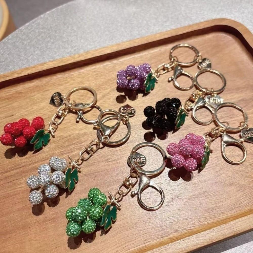 Cartoon Grapes Pendant Car Keyring Fruit Car Keyring Crystal Fruit Grapes Keychain Backpack Decor