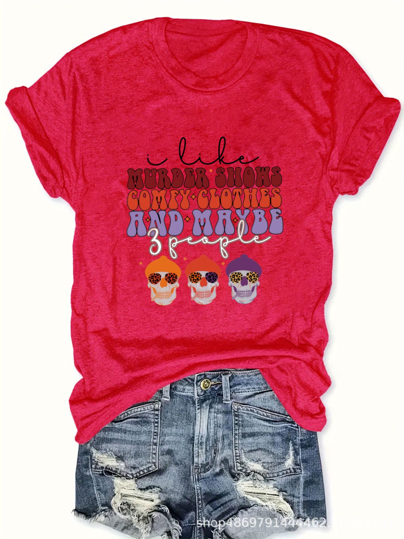 

Women s Cross-Border Fashion Round Neck T-Shirt Large красный