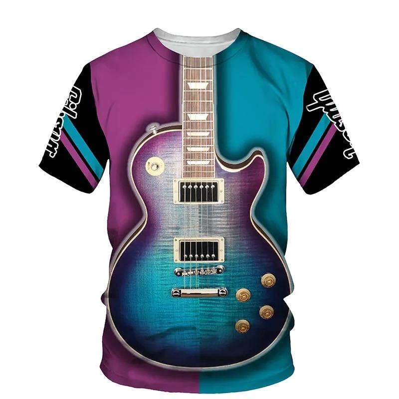 Sommer Neues Herren T-Shirt 3D Gedrucktes Muster E-Gitarre Harajuku T-Shirt Lässiges Kurzarm-Oberteil Street Fashion