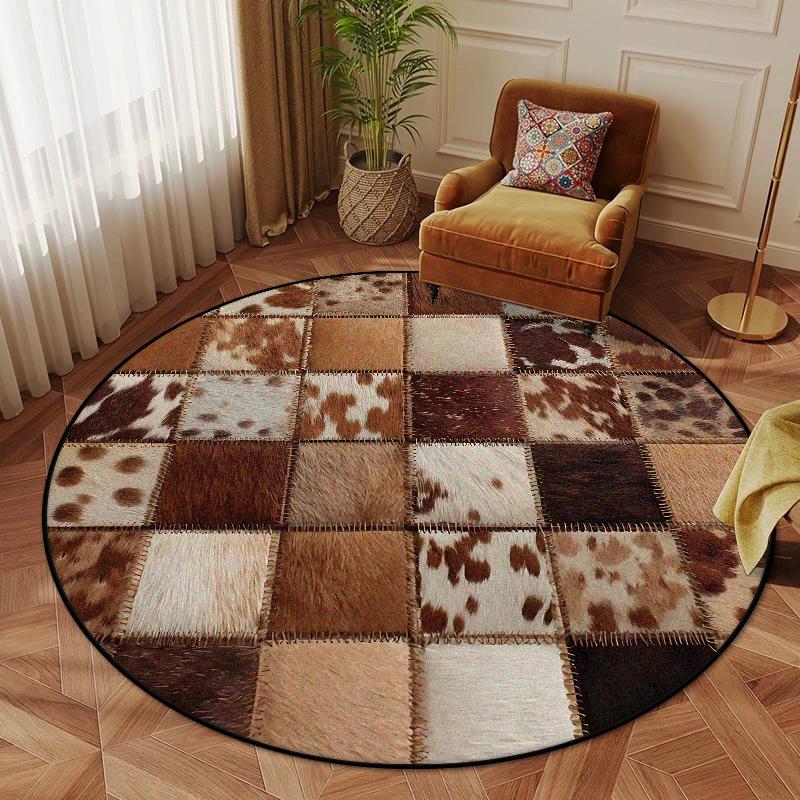 American Style Round Rug Retro Decor Bedroom Fluffy Soft Chair Mat Geometric Non-slip Living Room Carpet Lounge Plush Floor Mats