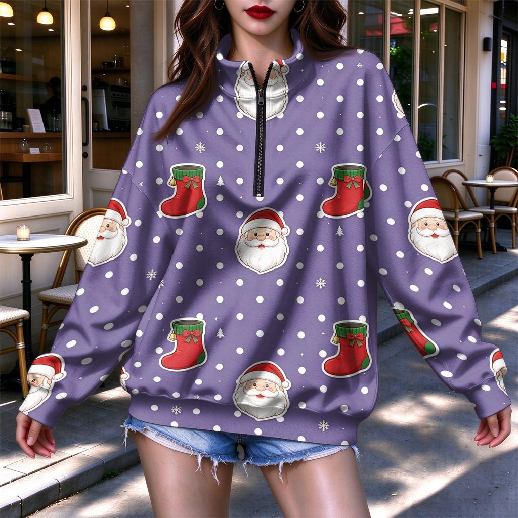 Women's Trendy Lightweight Printed Half-Zip Sweatshirt for Casual Everyday Wear