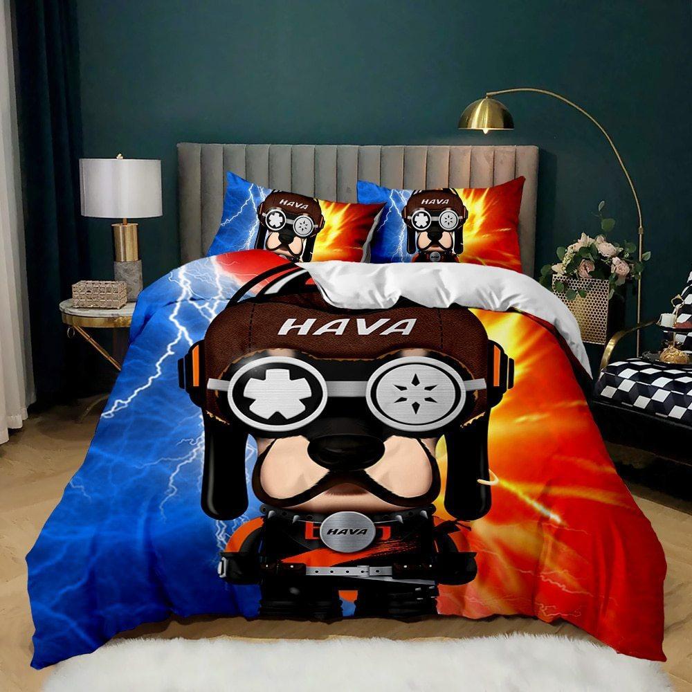 Cute Cartoon Dog Bedding Sets Spotted Dog Bulldog Comforter Bed Cover Duvet Cover Pillow Case 2-3 Pieces Sets Kids Adult Size