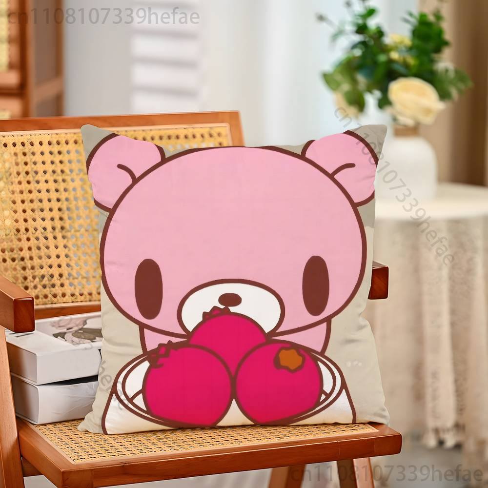 

Pink Bear GGloomys Kawaii Funny Pillow Case Antidustmite Pillowcase Invisible Zipper Silky Short Plush Sofa Cushion Cover 30x30cm