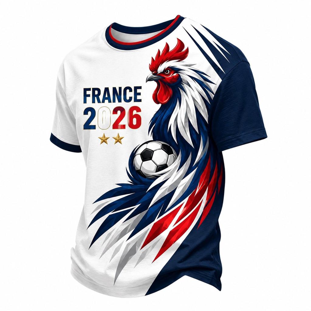 Men's Classic Crew Neck Short Sleeve T-Shirt with France Football Graphic Print Soft Comfortable Fit Casual Wear