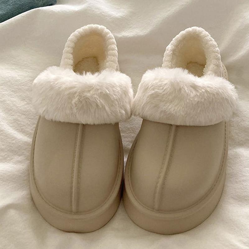 Fashion Crestar Winter Women Fuzzy Slippers New Outdoor Waterproof Cotton Shoes Warm Fluffy Home Slides Detachable Plush Cotton Slippers