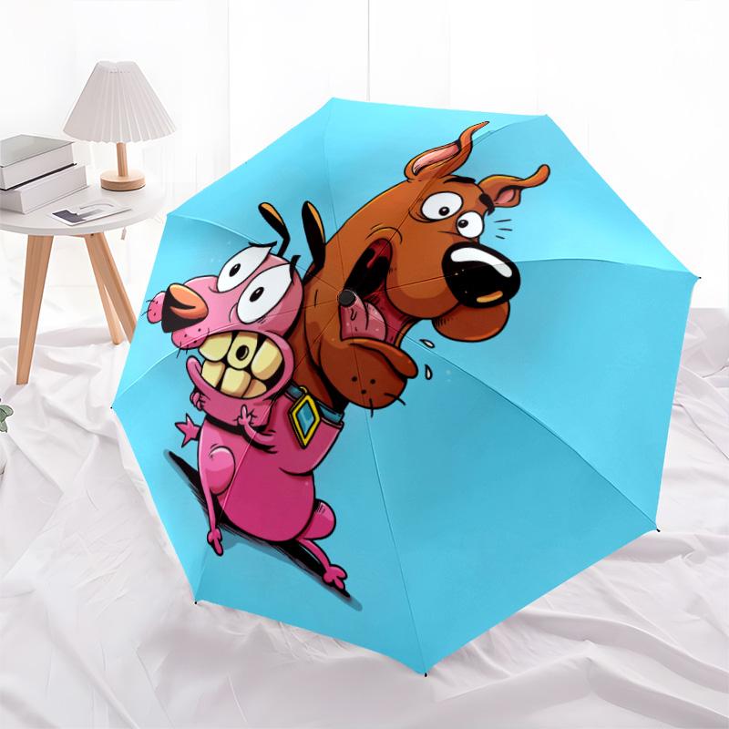 Courage the Cowardly Dog and Scooby-Doo  Pattern, Automatic Folding Umbrella, Portable and Foldable Design, 8 Ribs, a Christmas or Birthday Gift.