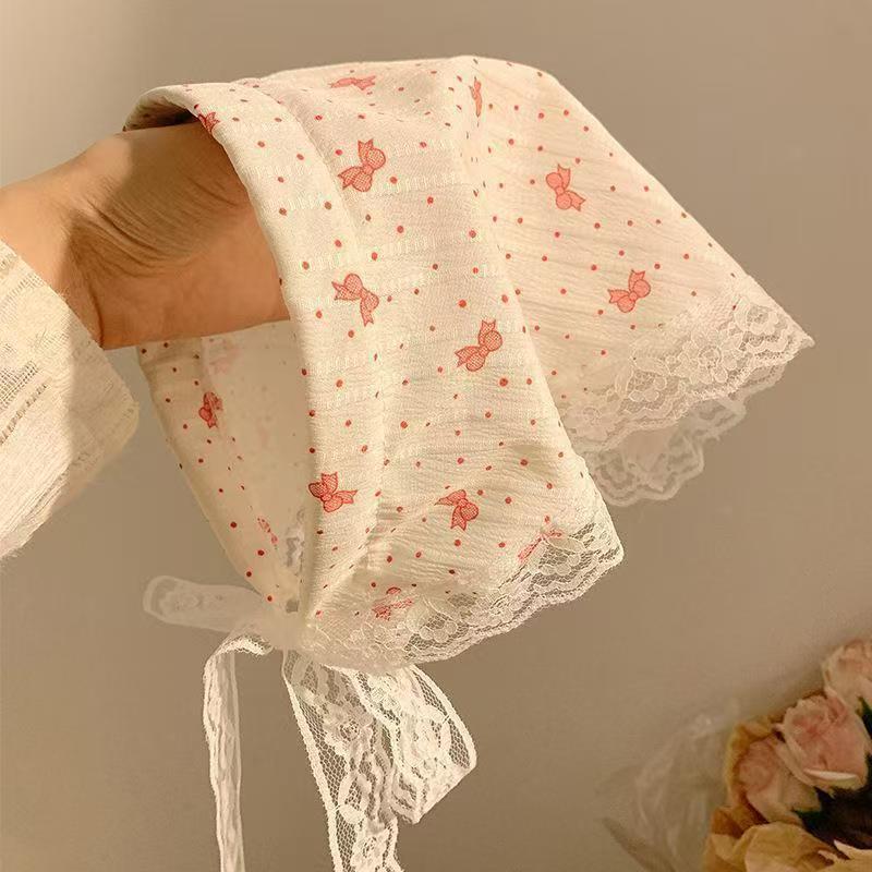 Idyllic lace headband new blast furnace top triangle scarf headband French retro plaid sweet and cute headscarf