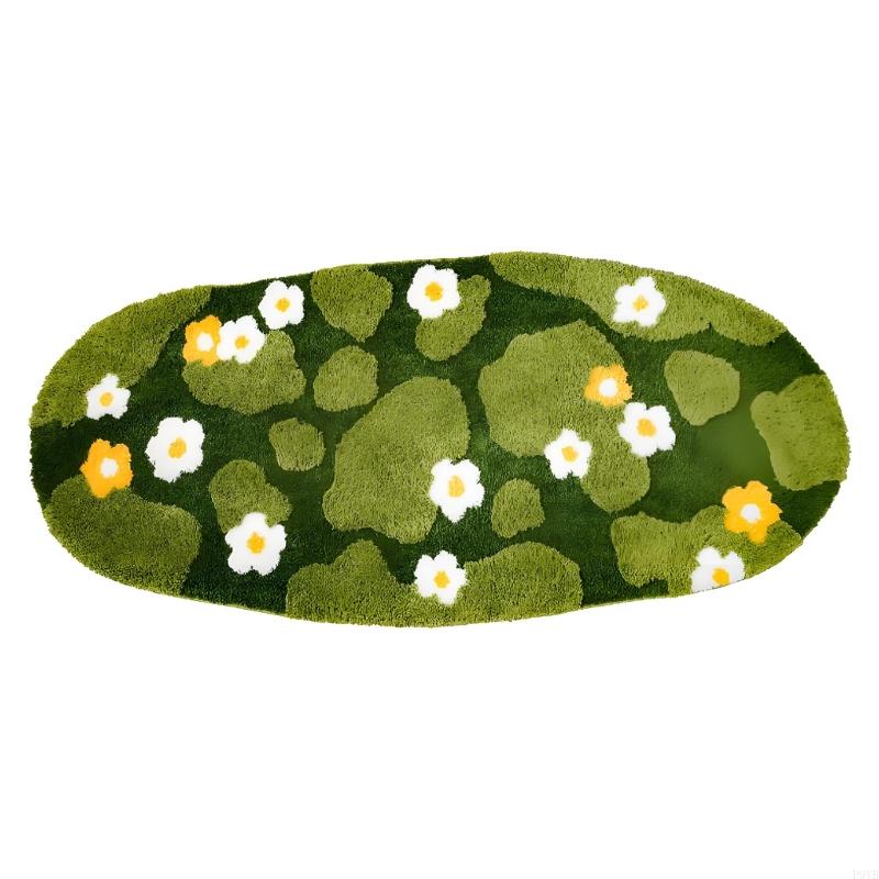 Soft Spring Green Floral Bathroom Rug Craft Of Polyester Fiber For Comfortable And Safe Experience P9YB 50cmx100cm