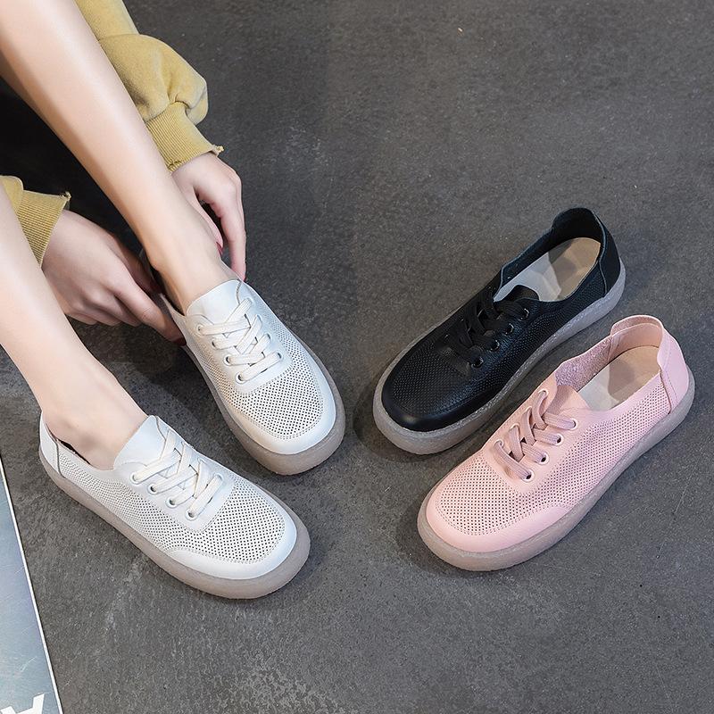 Fujin Sandales compensées à plateforme en cuir véritable de vache de 2,5 cm, mocassins Oxfords creux, chaussures plates d'été 2024 pour femmes, chaussures de mode