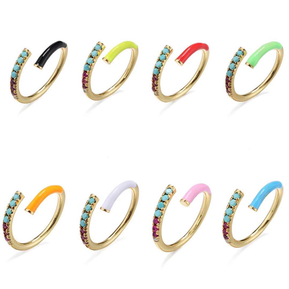 Gold Plated Brass Colorful Enamel CZ Open Ring Neon Adjustable Stackable Cubic Zirconia Women Jewelry Gift