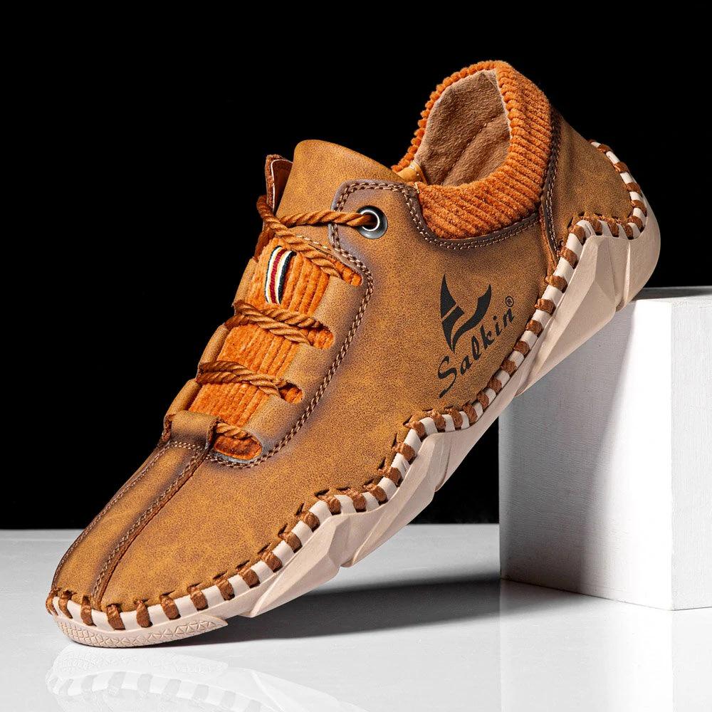 Spring 2022 Men's Casual Leather Moccasins - Fashionable, Sock-Style, Large Size, Handmade Shoes