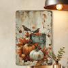Autumn Harvest Iron Metal Tin Sign - Vintage Pumpkin and Birds Wall Art, Rustic Farmhouse Decor - For Home& Fall Decor Lovers