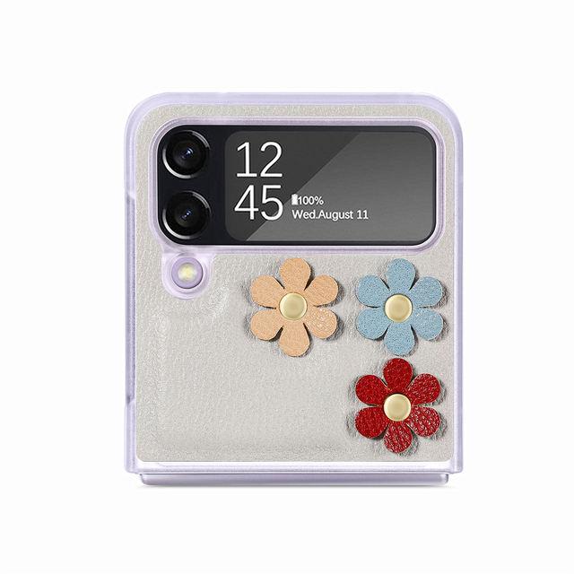 Slim Fit Flower Leather Folding Cover Case For Samsung Galaxy Z Flip4 5g Flip 4 Non -Fingerprint Coque For Samsung Flip 4