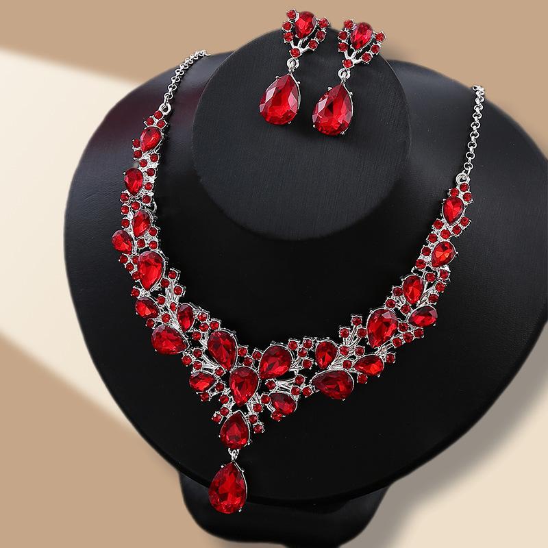 European and American cross-border Amazon bridal rhinestone necklace earrings set luxury fashion women's party and banquet accessories