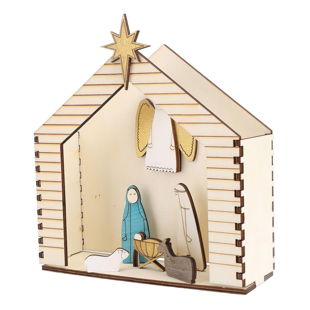 Nativity Scene Decoration Wooden Nativity Figurine Set Tabletop Easter Scene Ornament for Home