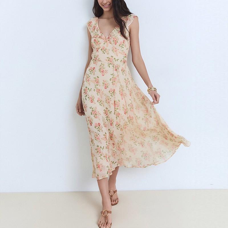 European American Women s Clothing Fashionable Casual V-neck Floral Lace Slim Dress S