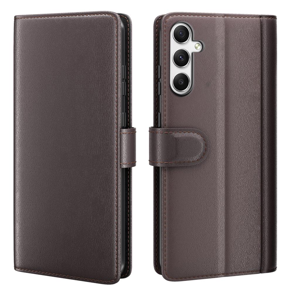 

For Samsung Galaxy A35 5G Case Genuine Split Leather Phone Cover with Wallet Stand Brown
