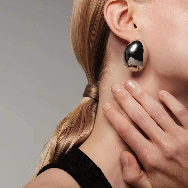 Kolczyki ze stali nierdzewnej gładkie duże owalne sztyfty dla kobiet 2024 przesadzone puste kulki geometryczne kolczyki z klamrą do uszu biżuteria prezent