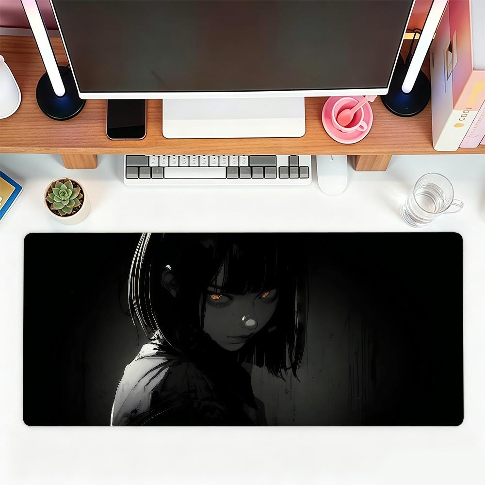 Black Anime Dark Girl Mouse Pad For Office Gaming And Keyboards Non-Slip Large Waterproof
