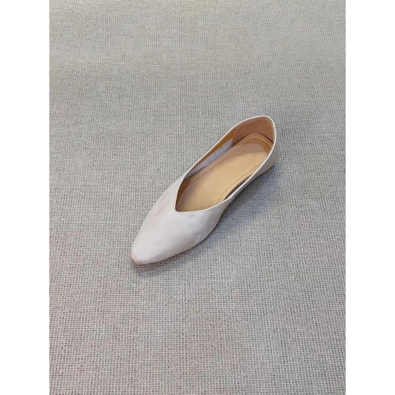 Sheepskin version~ super soft leather shallow mouth one-pedal wedge single shoes women's v-mouth versatile retro simple temperament flat shoes