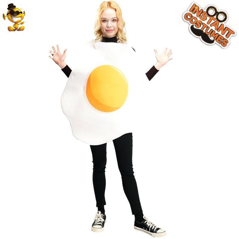 Halloween adult male and female couples poached egg bacon party costumes, funny food role-playing costumes