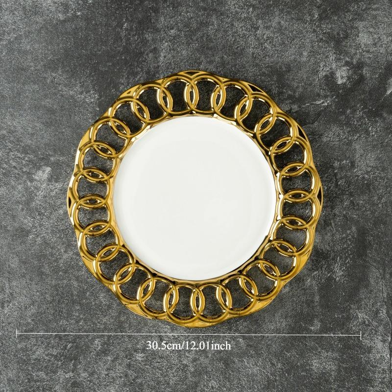 

Керамическая полая тарелка для западной кухни с золотым краем, сервировочная тарелка, ресторанная посуда для закусок, тарелки для фруктов, торта, дим-самов
