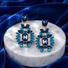 1 Pair Drop Earrings for Women, Geometric Exaggerated Blue Rhinestones Draped Earrings, Retro Palace Style Parties Jewelry