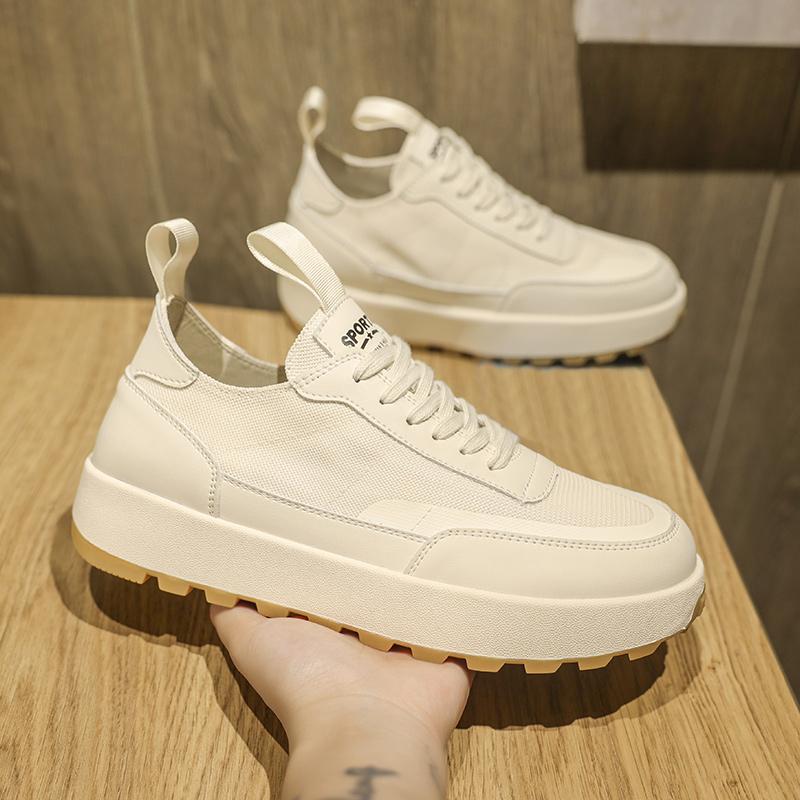 New Men's Beige Casual Outdoor Shoes Sneakers Lace Up Youth Student Thick Soled Comfortable Walking Sport Shoes for Male