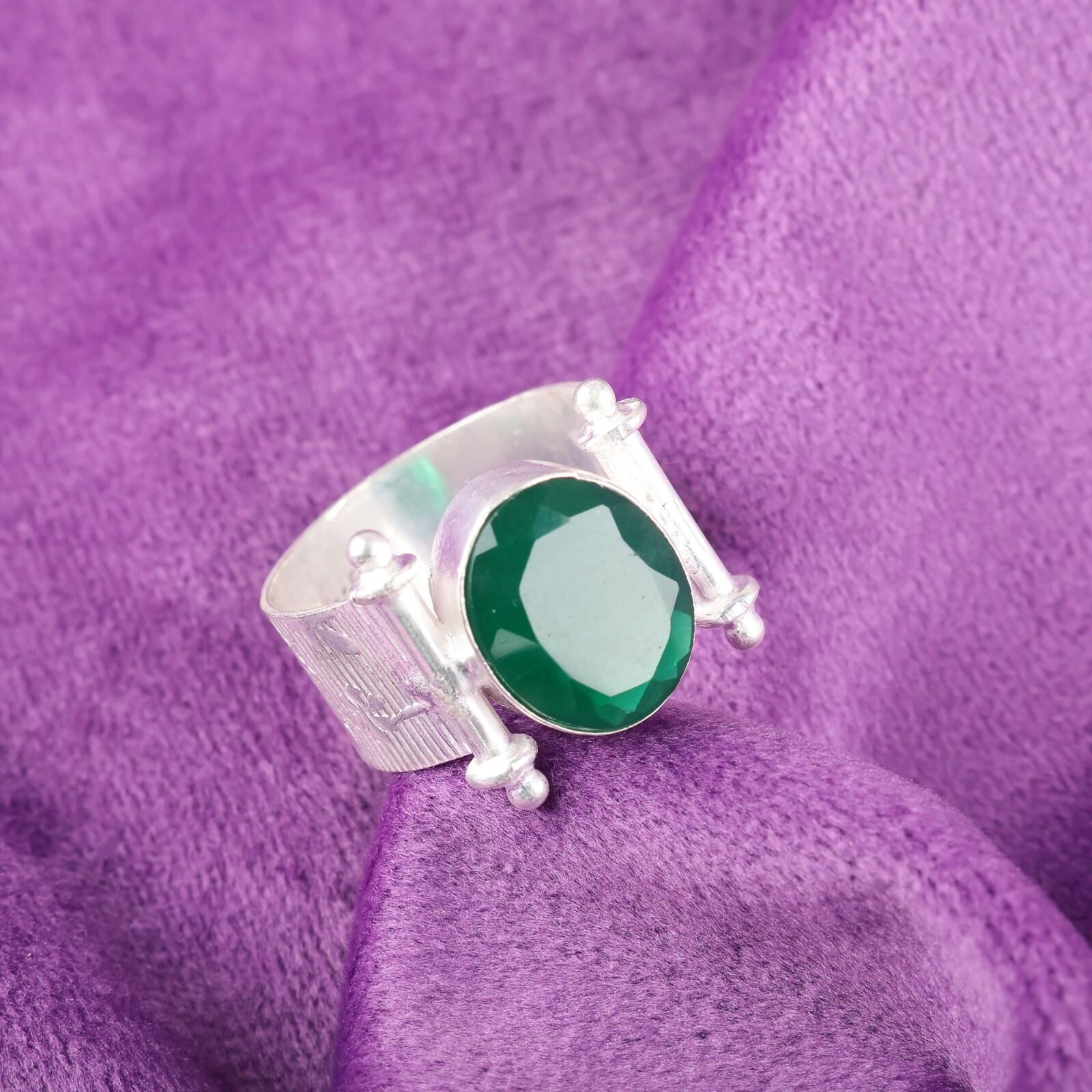 

Натуральный Зеленый Оникс Драгоценный Камень Серебро 925 пробы Ювелирные Изделия Ручной Работы Обручальное Кольцо RR-22-15 13