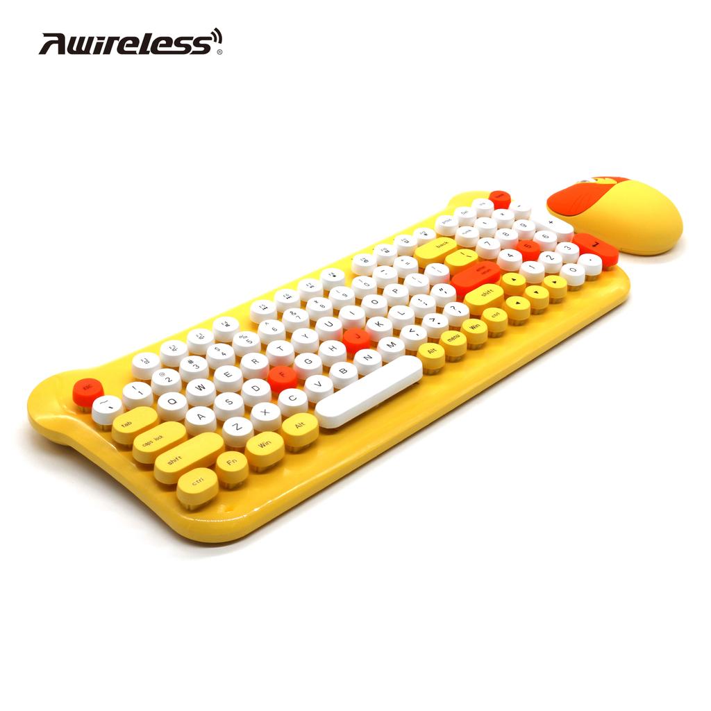 Round Keys Cute 2.4GHz Bluetooth Wireless Keyboard Mouse Set Wireless Keyboard and Mouse Combo for Computer PC Laptop Pink