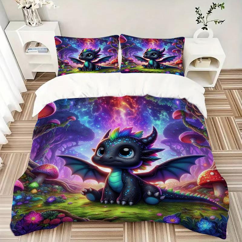 Fantasy Dragon Forest Print 3Pcs Bedding Setduvet Cover With 2 Bedropillowcase Home Birthday Gift