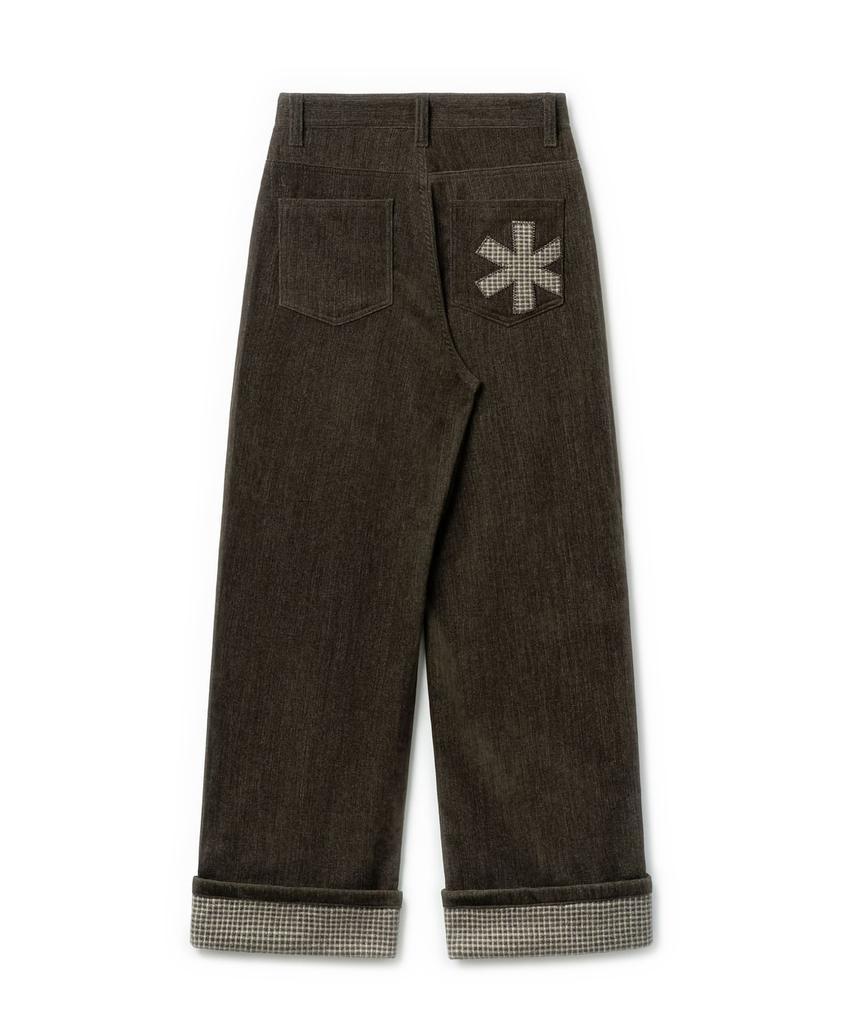 Dilleiopeu Peach Skin Check Roll-Up Pants [Brown]