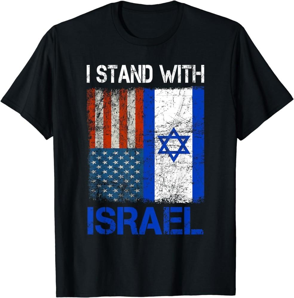 

Support Israel I Stand With Israel Israeli Flag US Flag Unisex T-Shirt 2XL