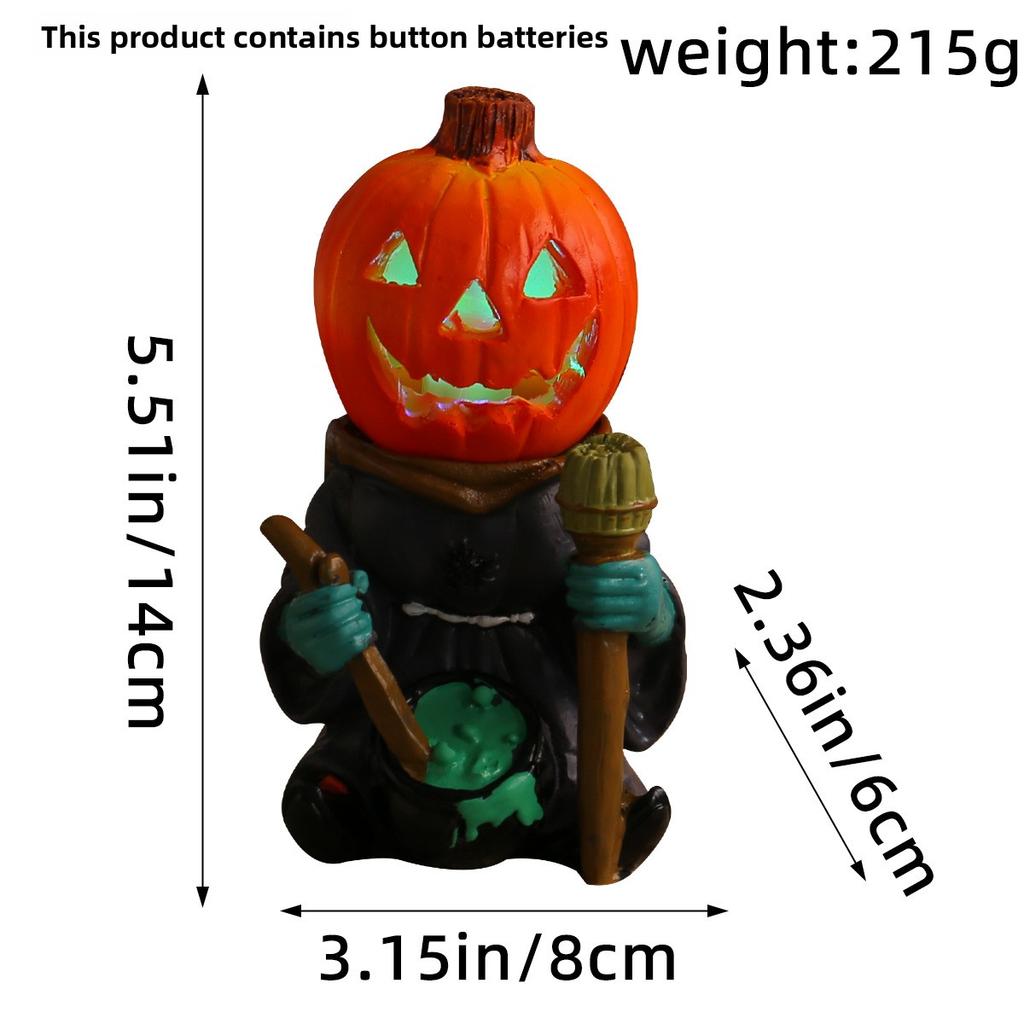 Halloween Lantern Pumpkin Knight Tabletop Decoration, Glowing Small Pumpkin Head Ghost Resin Garden Decoration