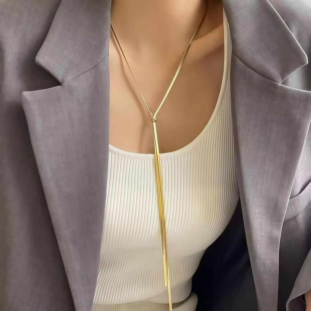 Titanium steel necklace women's light luxury versatile super long snake bone chain can pull niche light luxury design sweater chain women's high sense