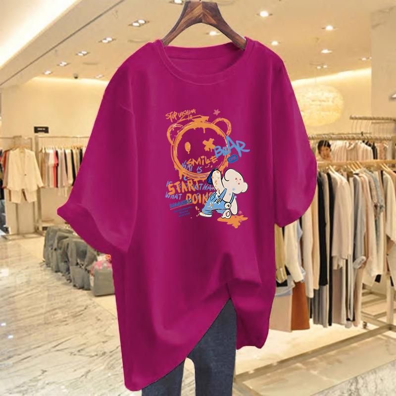 Pure cotton spring and summer new fashion printing cartoon bear pattern loose t-shirt women's summer