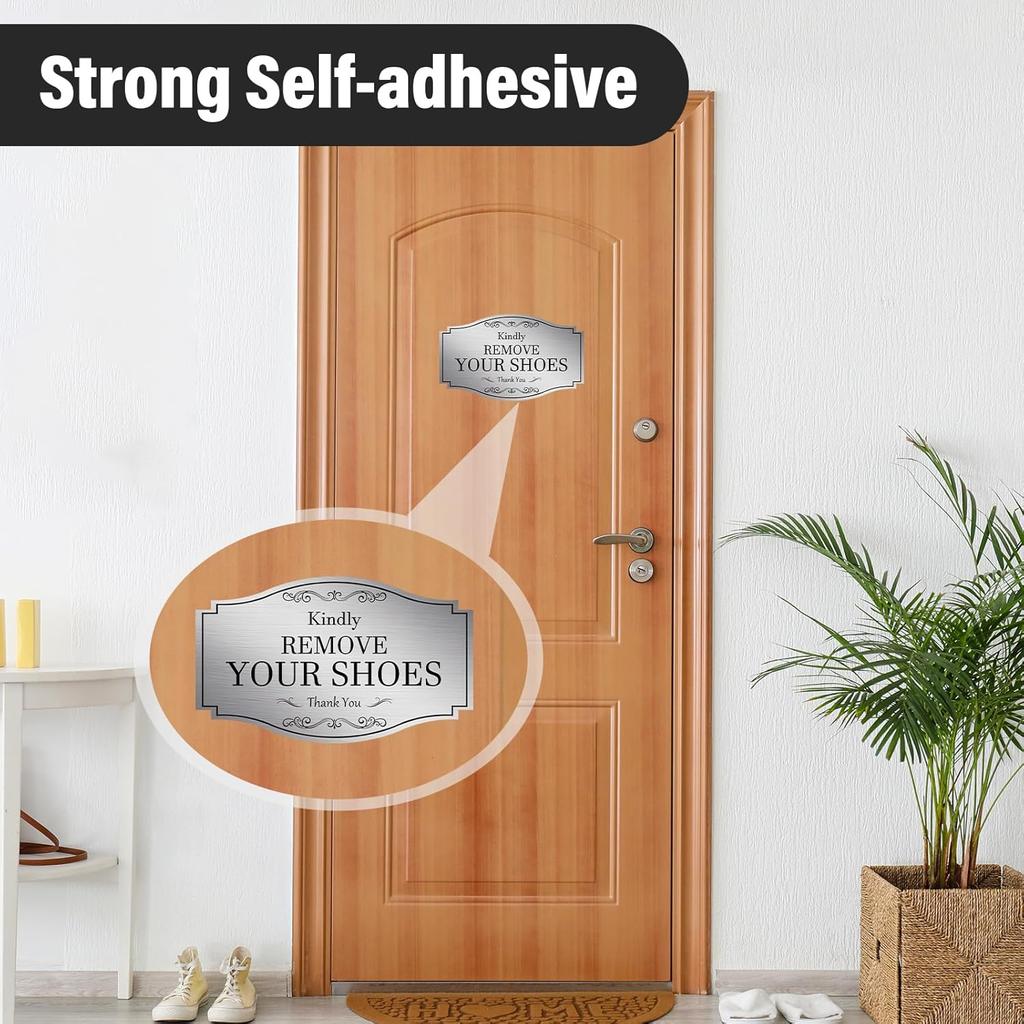 Madrigal Please Remove Your Shoes Sign Sticker,Self Adhesive Vinyl No Shoes Sign Decal Sticker Home House Door Sign(Silver 2Pack)